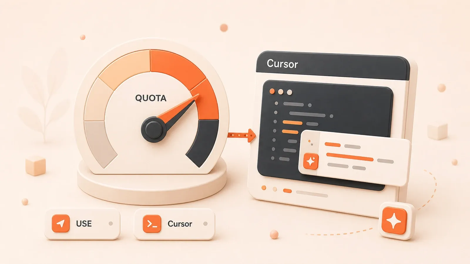 Easton editorial illustration: one large segmented quota gauge linked to an editor card