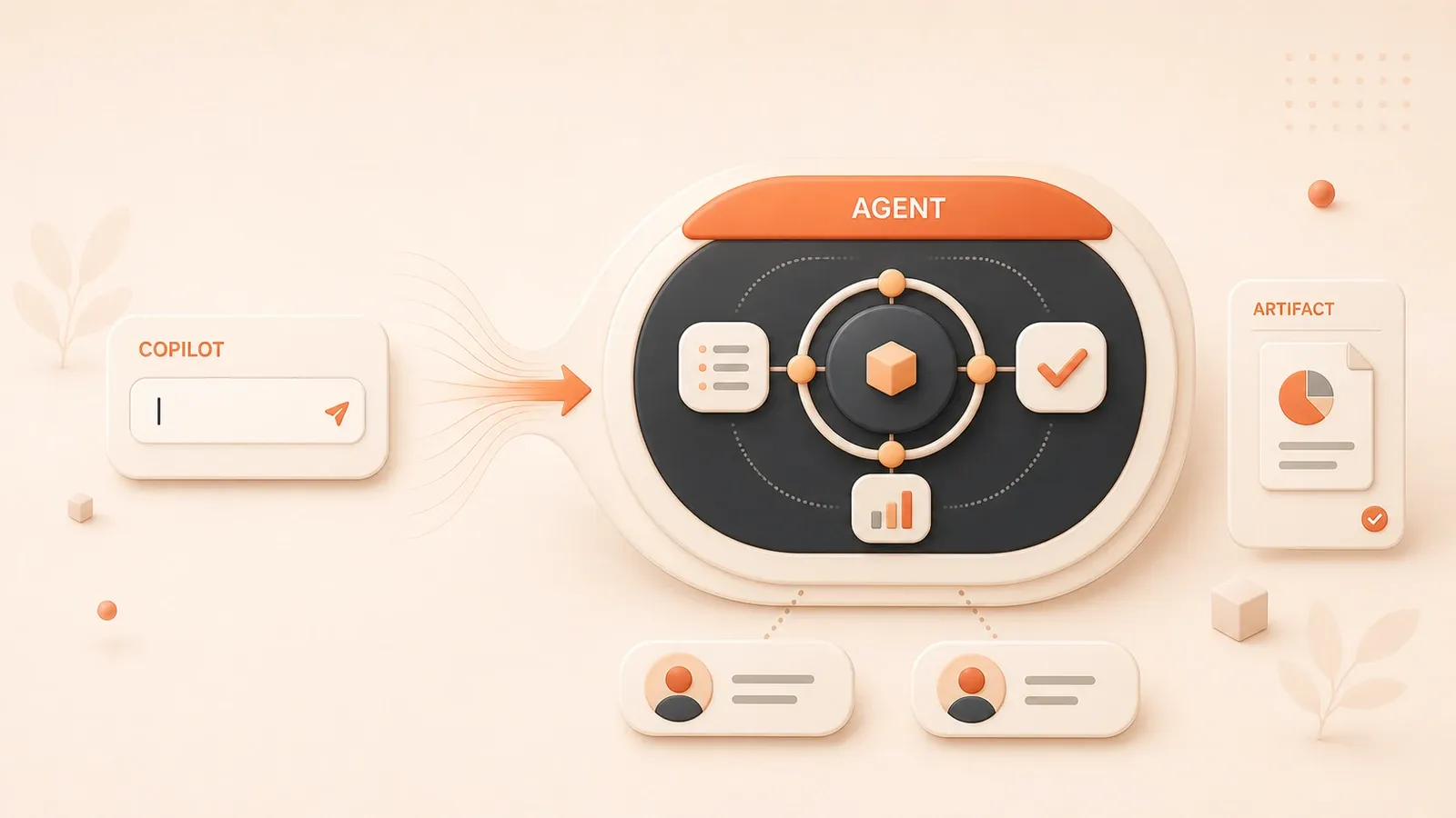 Easton editorial illustration: one split comparison between autocomplete cursor and autonomous task capsule