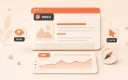 Easton editorial illustration: one large indexed-page card paired with a search performance chart