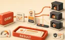Easton editorial illustration: retrieval operations desk, query prism, three retrieval vaults, semantic cache, tiered result tray