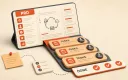 Easton editorial illustration: large structured PRD board, sequenced developer task stack, acceptance-check strip
