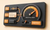 Easton editorial illustration: large image-pull speedometer with one winning range