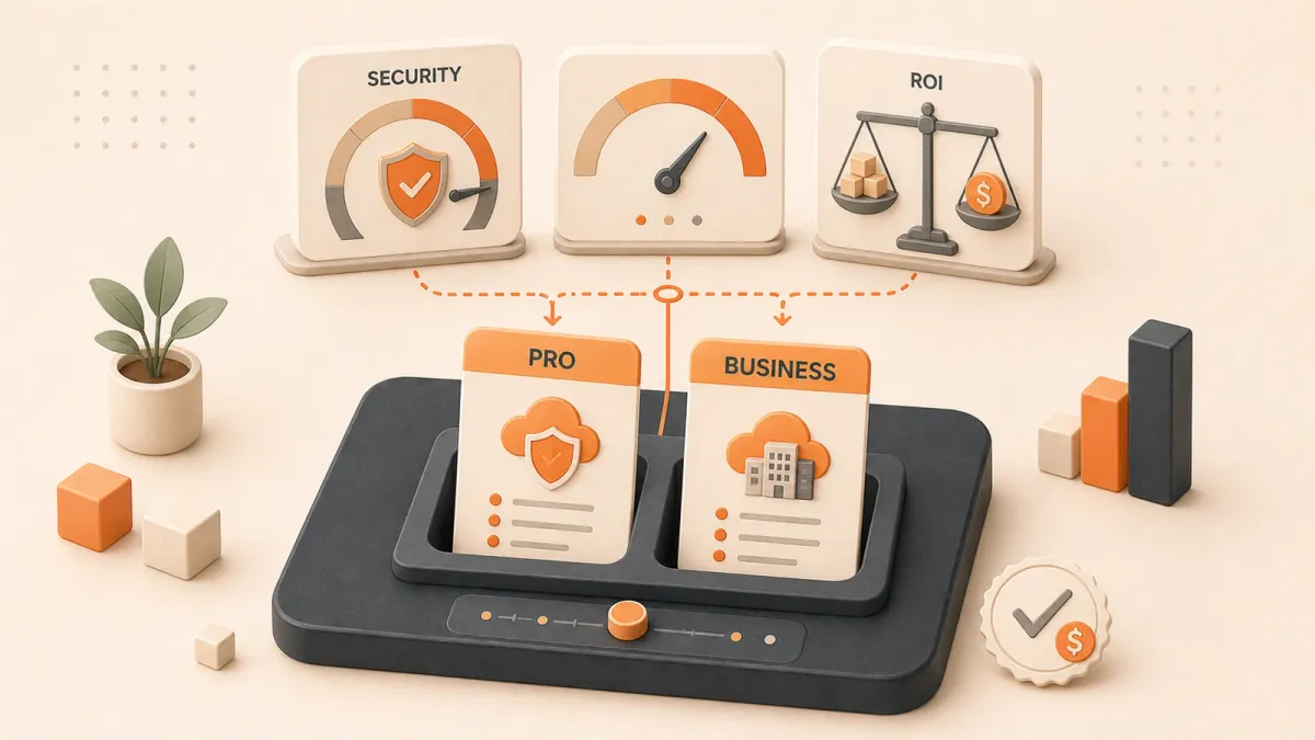 Easton editorial illustration: PRO access card, BUSINESS access card, three-axis inspection bench