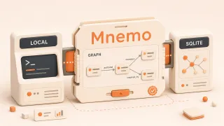 Easton editorial illustration: portable local memory cartridge, local model terminal dock, SQLite graph index