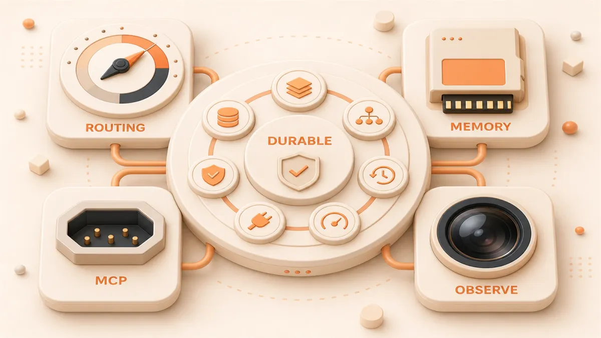 Easton editorial illustration: seven-slot runtime readiness console centered on a durable execution core