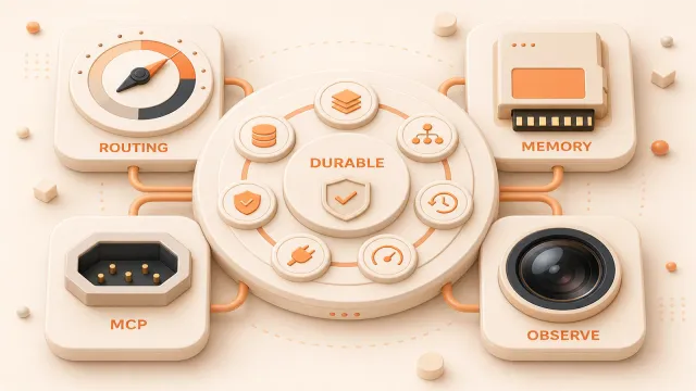 Easton editorial illustration: seven-slot runtime readiness console centered on a durable execution core