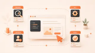 Easton editorial illustration: one browser window controlled by a central agent pointer