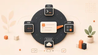 Easton editorial illustration: large four-position entry selector dial, single starter task card, four mode sockets