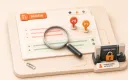 Easton editorial illustration: pull-request diff sheet under a precise review loupe with two severity pins