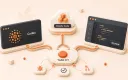 Easton editorial illustration: task-fit selector, terminal coding surface, cloud task card, editor coding surface