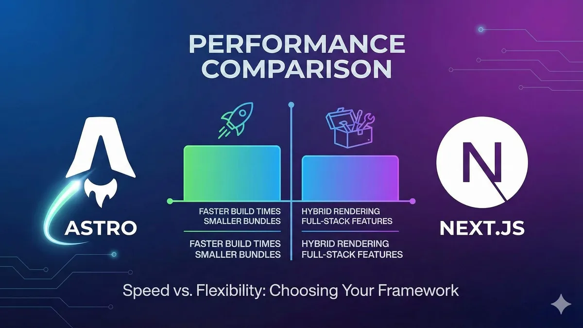 Astro和Next.js框架对比示意图，展示性能和功能差异