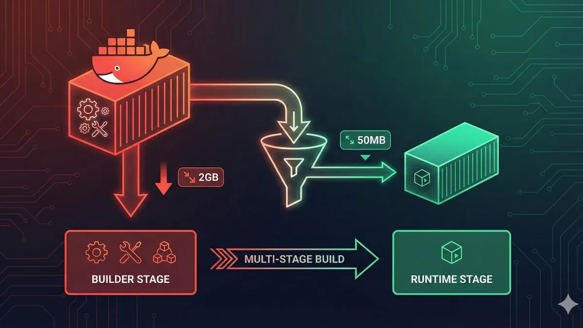 Docker多阶段构建技术示意图