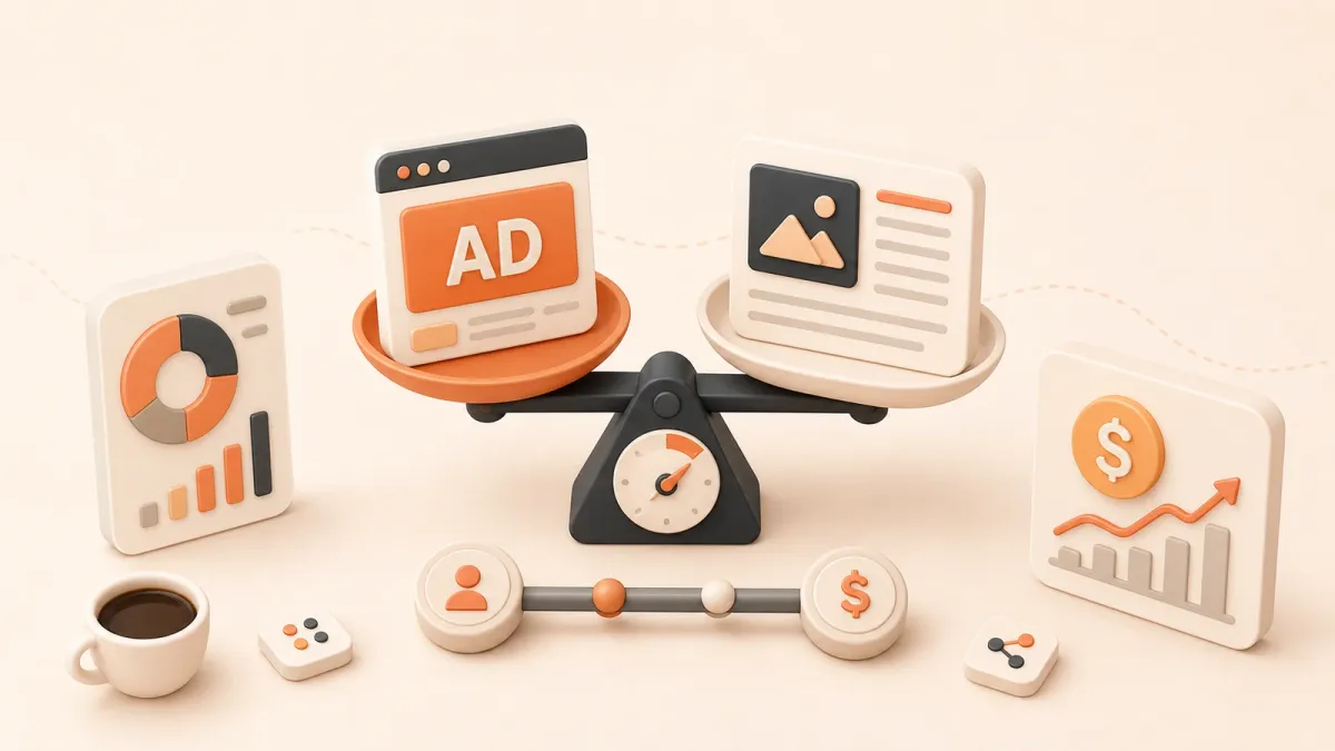 Easton editorial illustration: ad-placement balance board