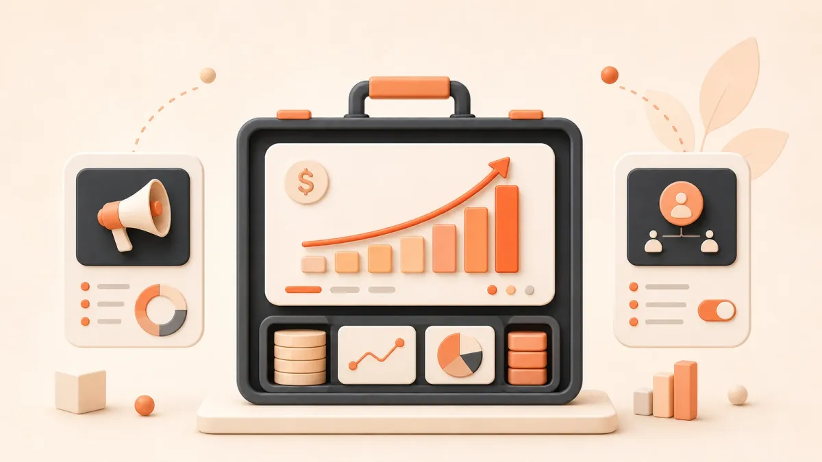 Easton editorial illustration: monetization portfolio shelf