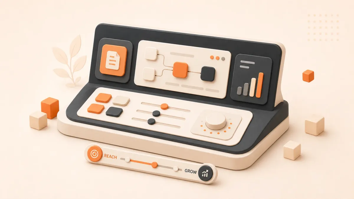 Easton editorial illustration: content operations command desk
