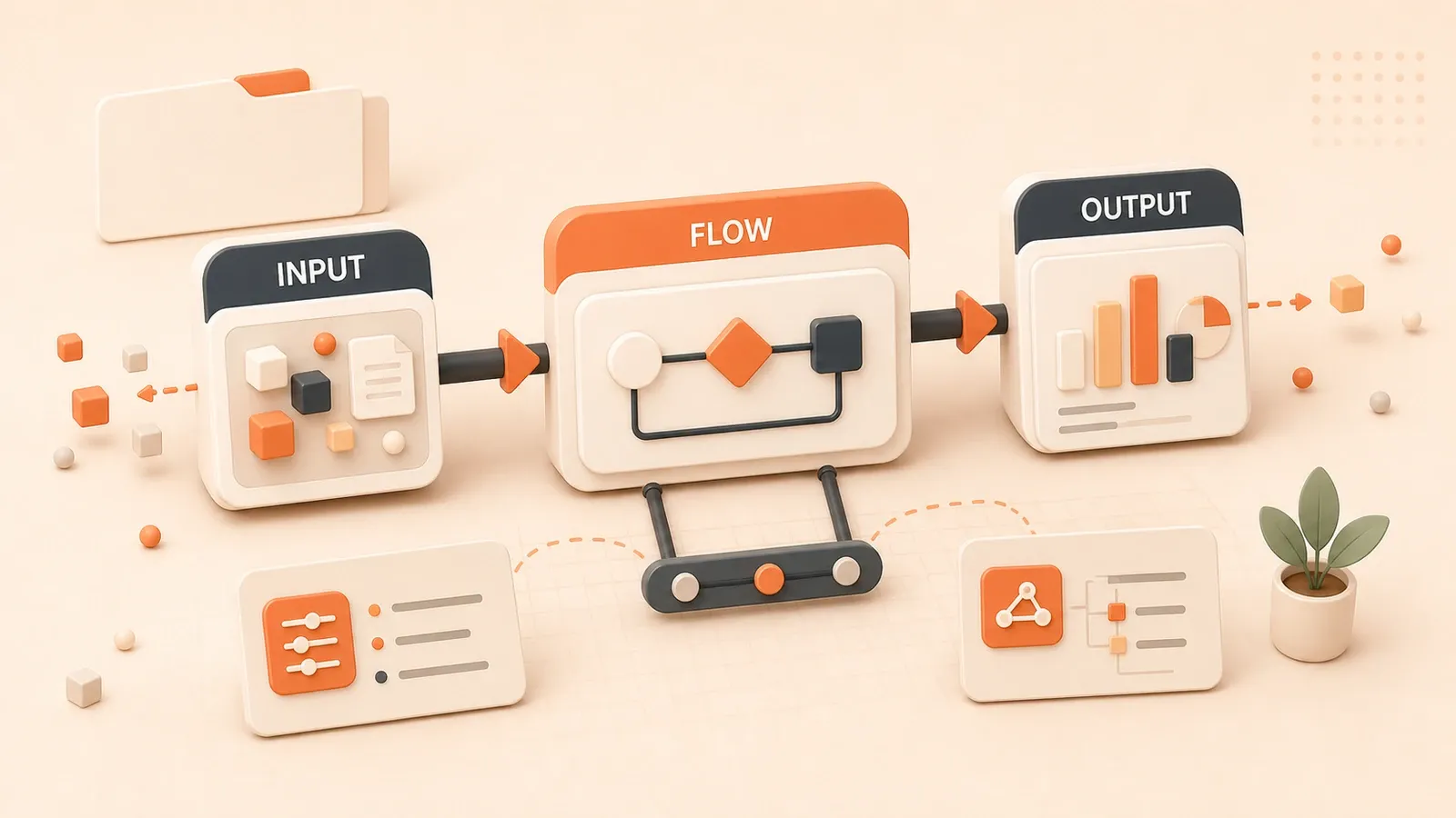 Easton editorial illustration: input-process-output transport line