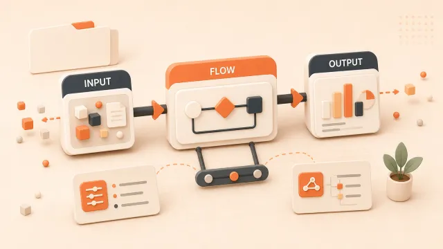 Easton editorial illustration: input-process-output transport line