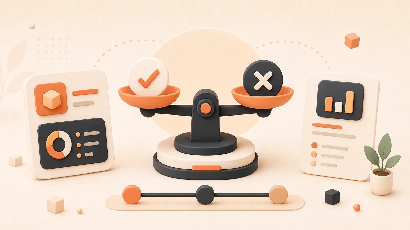 Easton editorial illustration: tradeoff balance table