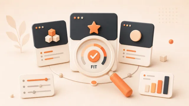 Easton editorial illustration: criteria lens and candidate cards