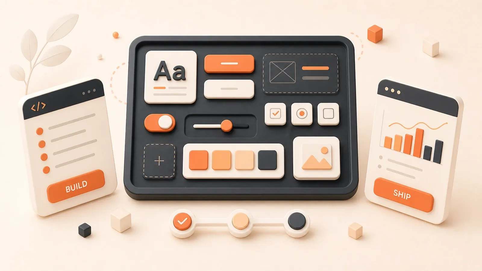 Easton editorial illustration: design-system assembly tray