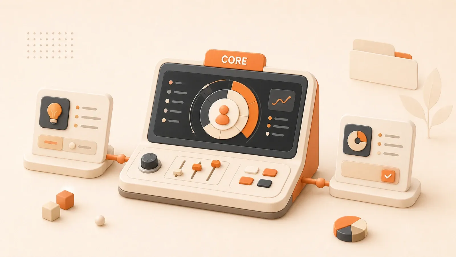 Easton editorial illustration: solo-founder business system console