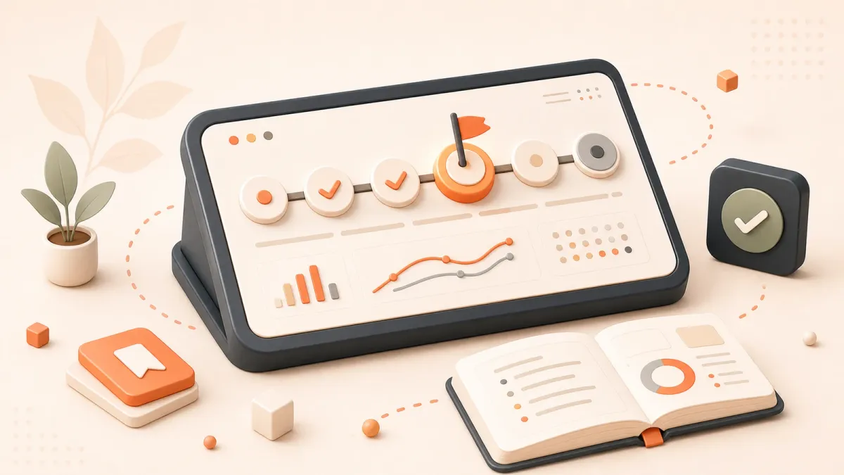 Easton editorial illustration: learning console with milestone tokens