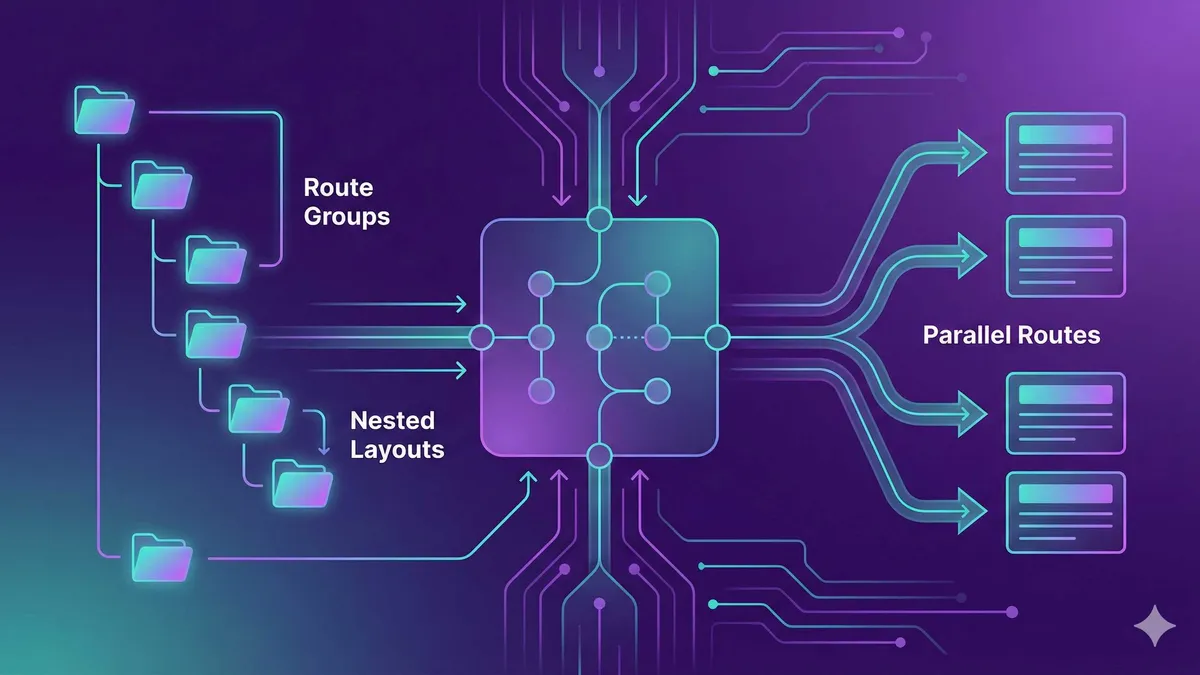 Next.js App Router 路由组和嵌套布局实战示意图