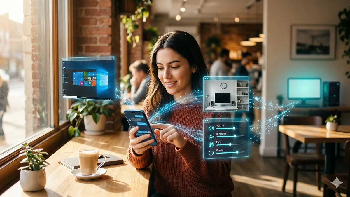 OpenClaw 跨设备远程控制架构图，展示手机控制电脑 AI 代理的场景