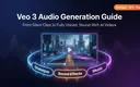 Veo 3音频生成功能示意图，展示对话、音效和背景音乐的生成过程