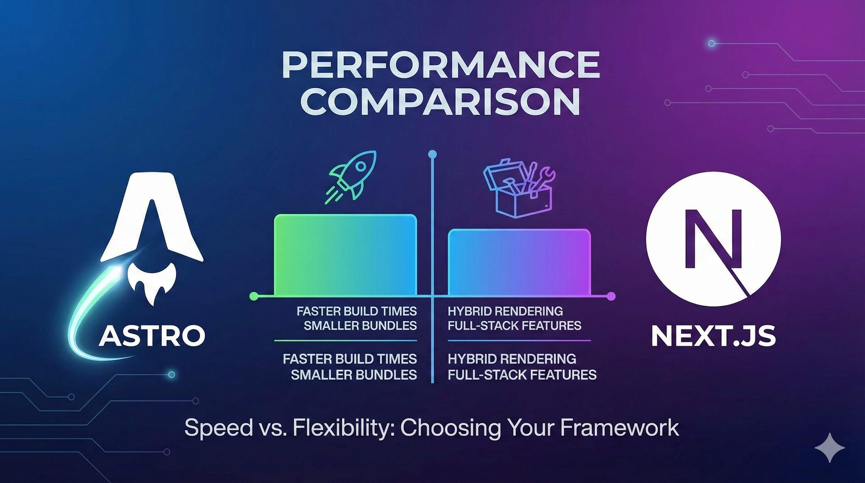 Astro和Next.js框架对比示意图，展示性能和功能差异